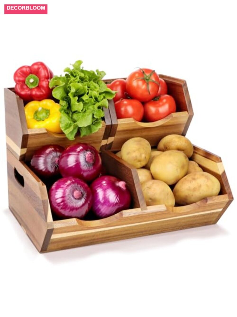 Acacia Wood Pantry Storage Bins, Stackable 3-Piece Set, Open-Front Ventilated